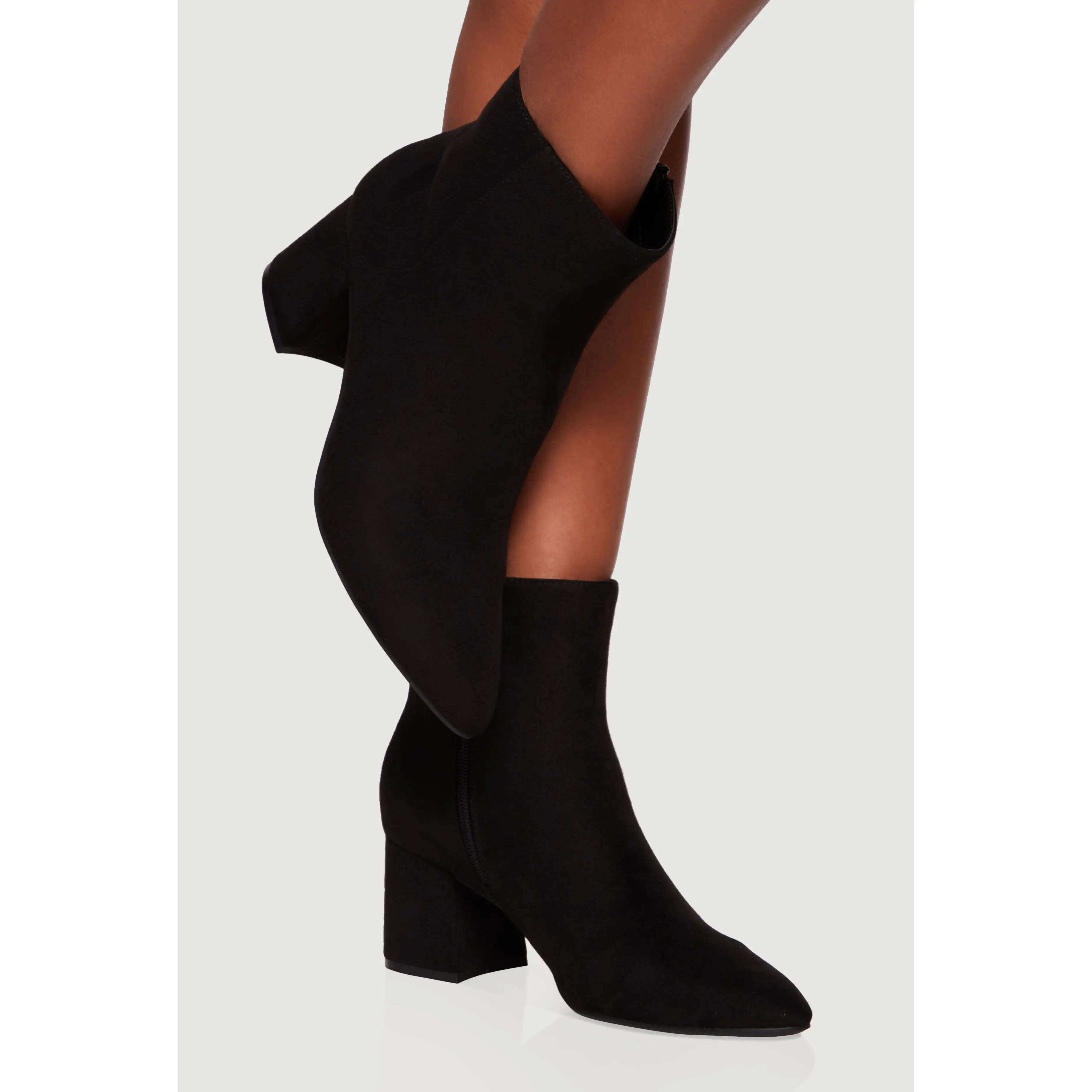 Side Zip Block Heel Pointy Toe Booties