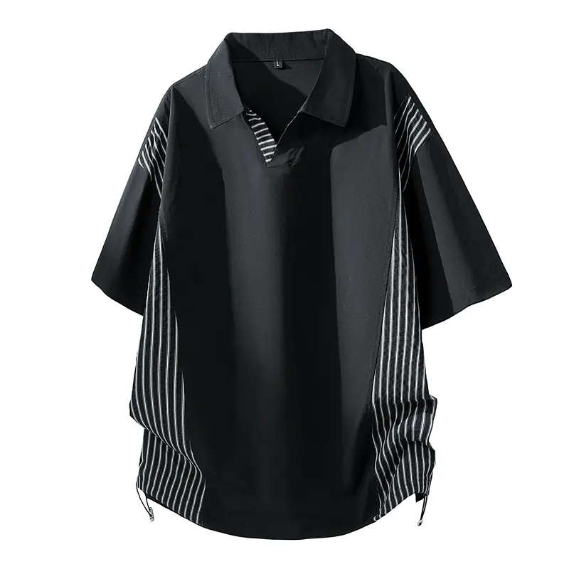 Men's Minimalist Striped Short-Sleeve Polo Shirt - Quick-Dry Polyester Collared Sporty Chic Colorblock T-Shirt, Foldable Summer Streetwear Top