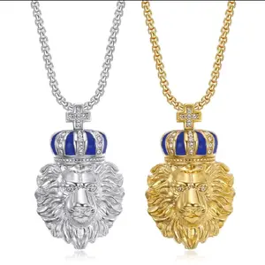 1pc Crown Lion Head Necklace, Hip Hop Punk Charm Stainless Steel Necklace, for Daily, Party, Festival Gift, Boyfriend Birthday