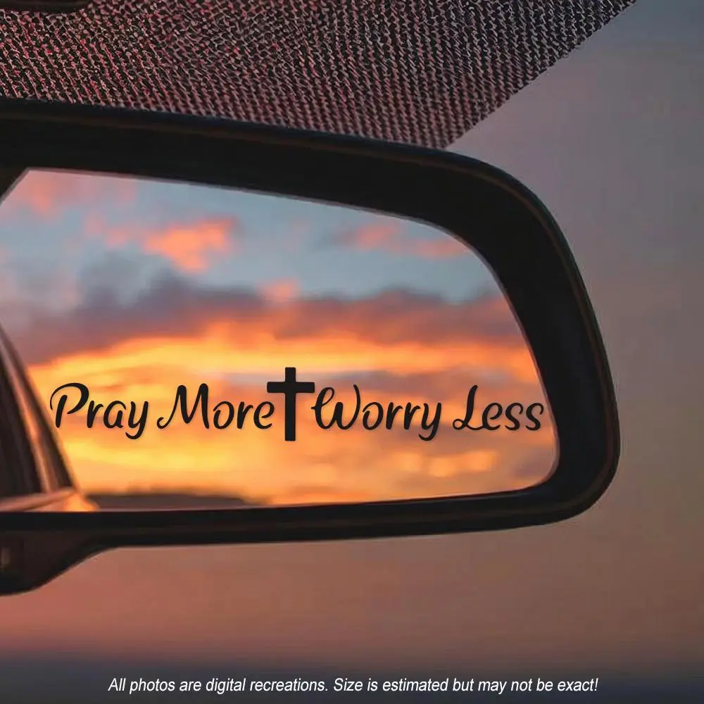 5pcs Rearview mirror stickers,Christian Pray More Worry Less Car Decal, Religious Faith Cross Auto Rearview Mirror Sticker, Cursive Script Quote Decals for Pickup Truck SUV Jeep Window Laptop Phone Tumbler Women Church Gift