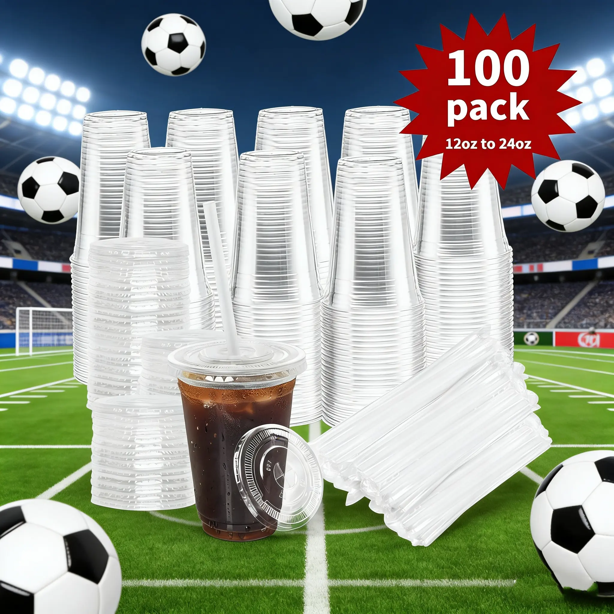 Disposable Cups 100-Pack with Lids Straws 16oz-20oz-24oz Sturdy Clear for  Game Day BBQs Picnics,summerwins - TikTok Shop