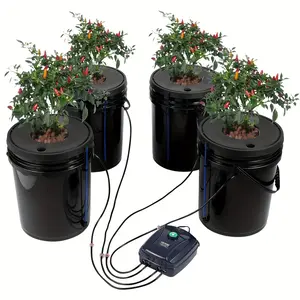 VEVOR DWC Hydroponic System, 5 Gallon 4 Buckets, Deep Water Cultivation Planting Bucket, Hydroponic Planting Kit, with Pump, Air Stone, and Water Level Device, Suitable for Indoor/Outdoor Leafy Vegetables