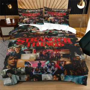 The Stranger Things pattern printed soft and durable bedding, Machine Washable Duvet cover set includes 1 duvet cover and 1 or 2 pillowcases, without core or pillow core, suitable for adult gifts, modern style bedroom decoration, Bed Sets Supplies