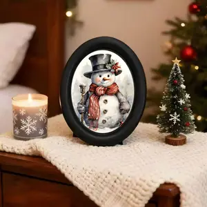 Gothic Victorian Style Wall Decor, Vintage Christmas Snowman Holding Light 3D Mural, Handmade Photo Transfer Art for Halloween & Home Decoration