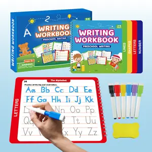 Children's Preschool Writing Practice Gift Set - Reusable Tracing Workbook with Dry Erase Markers & Stickers, Pen Control Training for Kids Ages 3-6