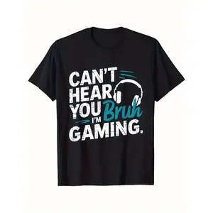 Men'S Gaming T-Shirt |   100% Cotton |   'Can't Hear You Bruh I'm Gaming' Graphic Tee with Headphone Design |   Breathable & Comfortable |   Round Neck, Short Sleeve |   Casual Black Shirt for All Seasons |   Ideal Gift for Video Game Enthusiasts
