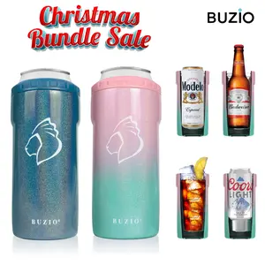 BUZIO Stainless Steel 4-in-1 Can Cooler Fits 12oz Cans & Bottles, Double Wall Insulated Tumbler BPA Free Portable Flasks for Drinks