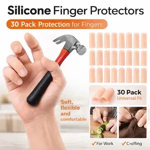 30 Pack Gel Finger Cots – 2 Sizes Soft Silicone Thumb Protector, Fingertip Covers for Cuts, Embroidery, Blisters, Calluses, Nude