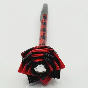 Hand-Crafted Black and Red Duct Tape Flower Pen