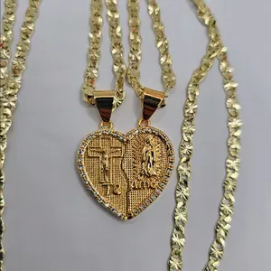VALENTINES hearts set CHRIST ON THE CROSS VIRGIN MARY chains set 24"inches
