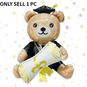 Decorating Graduation Bear Shaped Balloon, 1 Count Bear Holding Graduation Certificate Balloon, Birthday Party Photo Props, Background Decoration for Graduation Party, Decorations Supplies