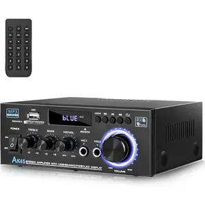 AK45 Stereo  Audio Amplifier with 5.0  Receiver, 300W+300W  HiFi AMP Power Amplifier 2.0  RMS 40W x 2  Stereo System Remote Control Amp W/MIC,USB, RCA,FM Radio