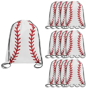 14" x 18" Large Baseball Polyester Drawstring Bags - 12 Pc.