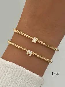 Letter Design Beaded, Fashionable Jewelry for Women & Girls, Trendy All-match & Exquisite Jewelry for Birthday Gift, Letter Link Bracelet