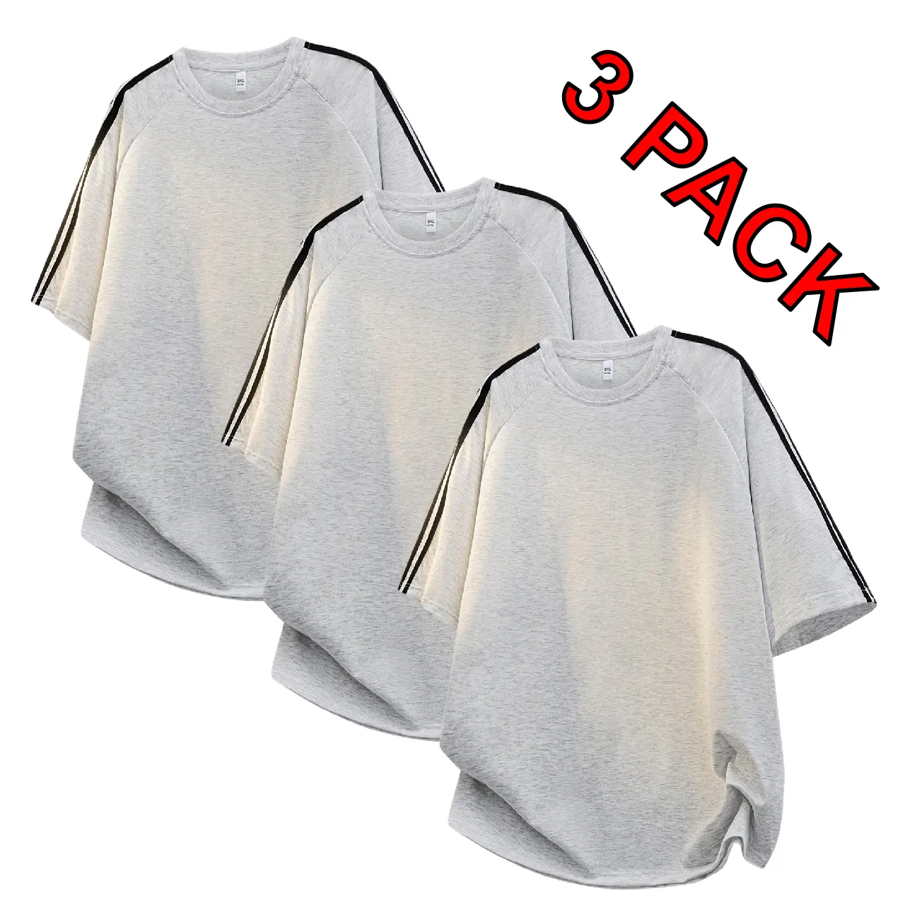 Men's 3-Pack Striped Raglan Short-Sleeve Round Neck Classic Polyester Tshirts - Athletic Preppy Casual Tops, Multi-Color, Suitable for Summer & Everyday Wear, Tshirt