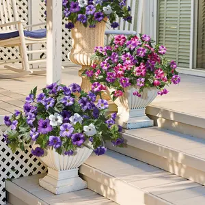 Serra Flora 4-Piece UV-Resistant Outdoor Artificial Morning Glory & Eucalyptus Trailing Plant Set, Faux Decor for Planters, Front Doors (Home Decor Supplies)