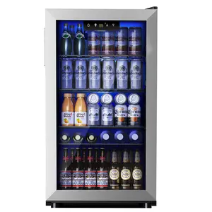 Simzlife 130-can beverage ice maker, glass door, for home use, 17.3 inches deep, 31.3 inches high, silver color.