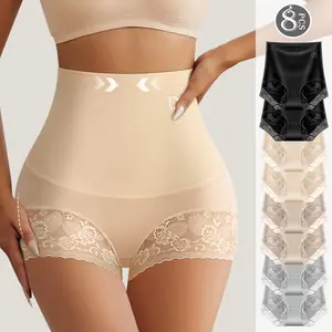 QUASTI Women's 8-Piece High-Waist High-Cut Elegant Contrast Lace Lingerie Panties Set - Soft Ice Silk Fabric, Seamless, Elastic, No-Show, Tummy Control, Hip Lifting, Breathable, Comfortable Bridal Basic Underwear (S-XXL) summerwins