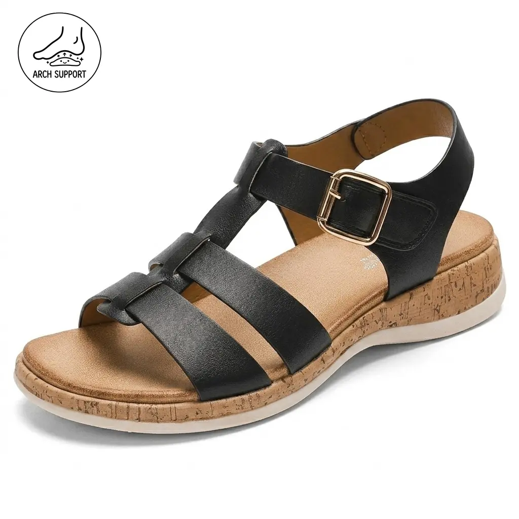 Littleplum Women's Daily Wear Leather Sandals, Strappy Open-Toe Flats with Adjustable Arch Support for Walking, Daily Wear Sandals, Women's Sandals