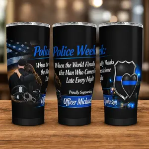FLAGMEUP8386 Personalized Police Week 30ozTumbler, Custom Police Officer Skinny Cup, Law Enforcement Gift