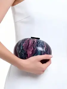 Elegant Acrylic Evening Bag, Multicolor Oval Shape Handbag, Fashionable Women's Wedding Party Clutch, Chain Strap Small Square Purse