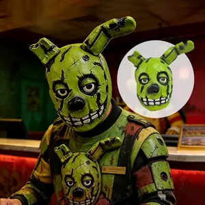 Adult FNAF Springtrap Latex Mask - Creepy Cracked Green Rabbit Party Accessory with Eye Detail, Soft Breathable Natural Latex, Lightweight Fit, Ideal for Halloween Cosplay, Spooky Events, Accessories