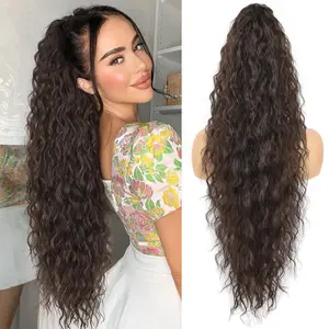 VK HAIR Long Wavy Ponytail Extension 26" Black Brown Curly Ponytail Clip for Women, Fluffy Natural Looking Synthetic Hairpiece for Daily Use
