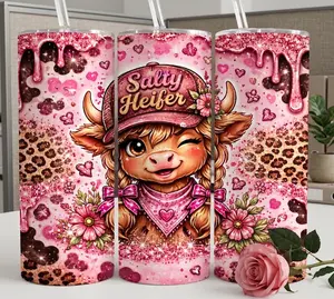 [6 samples] Salty Heifer Seamless Tumbler, Funny Cute Highland Cow 20oz Tumbler
