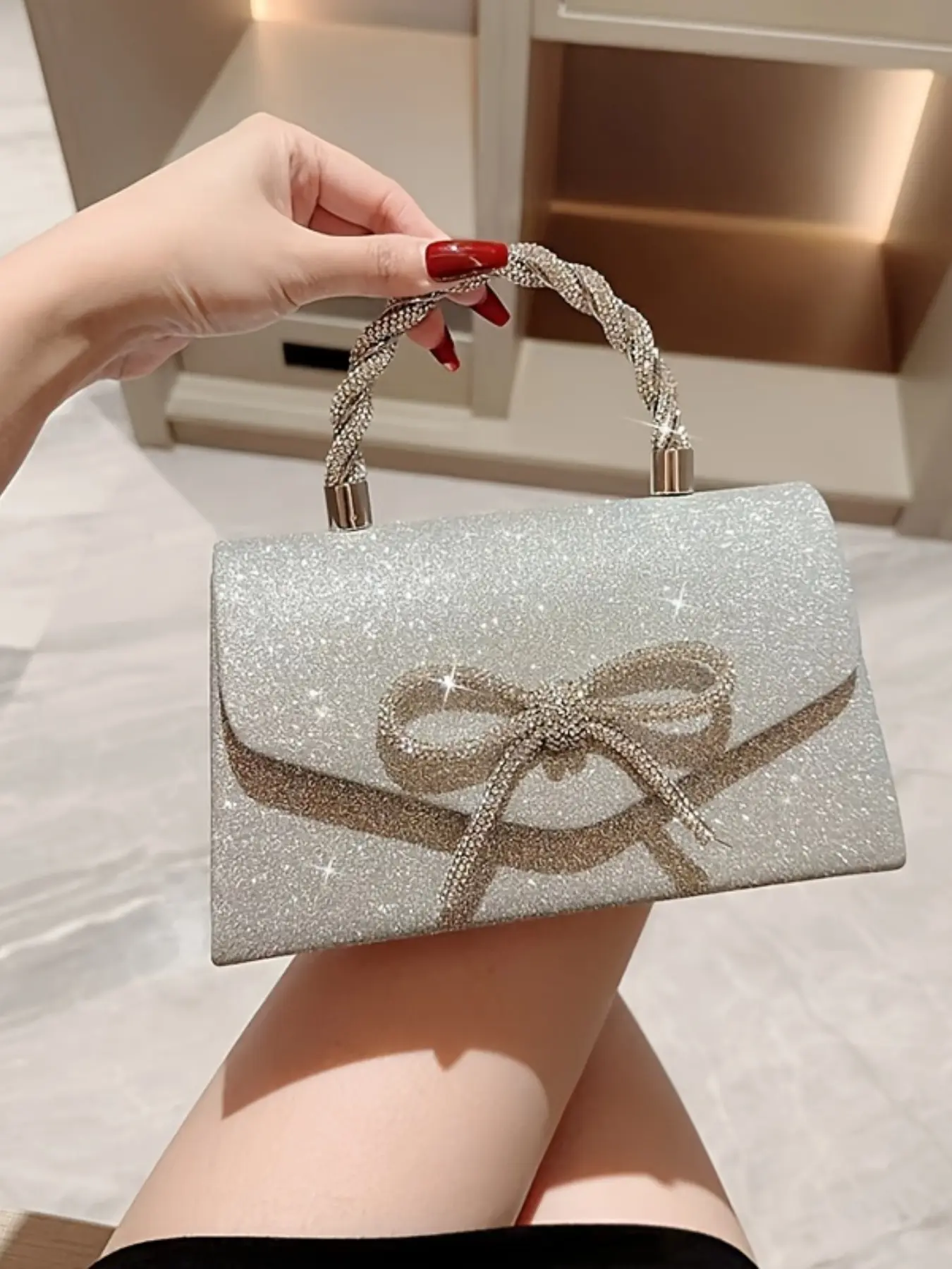 New High-End Party Bag, Versatile European Style Handbag, Rhinestone Butterfly Chain Purse, Wedding Gift, Large Capacity, Fashionable Ladies' Bag, Bow Purse