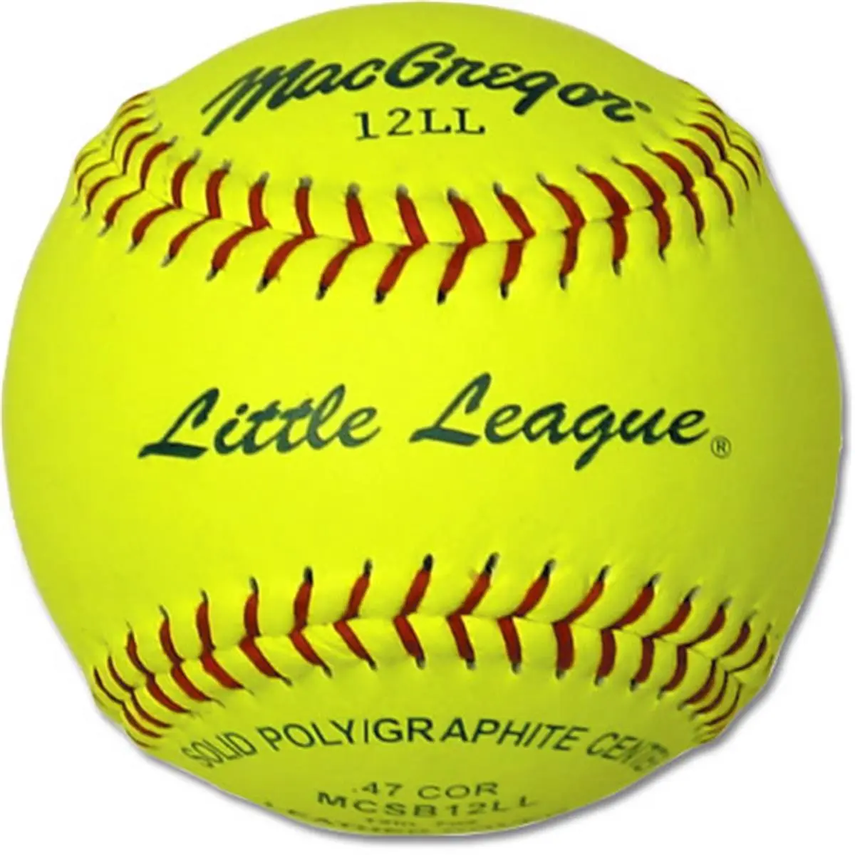 MacGregor Little League Approved Softballs, 12-Inch Game Balls with Yellow Leather Cover, Red Stitching, Poly Graphite Center, 12-Pack, Sport