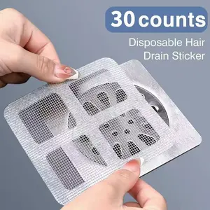 30 pieces disposable shower drain covers, hair catcher (square design), flat shower drain mesh stickers, suitable for bathrooms, laundry rooms, bathtubs, and sinks.