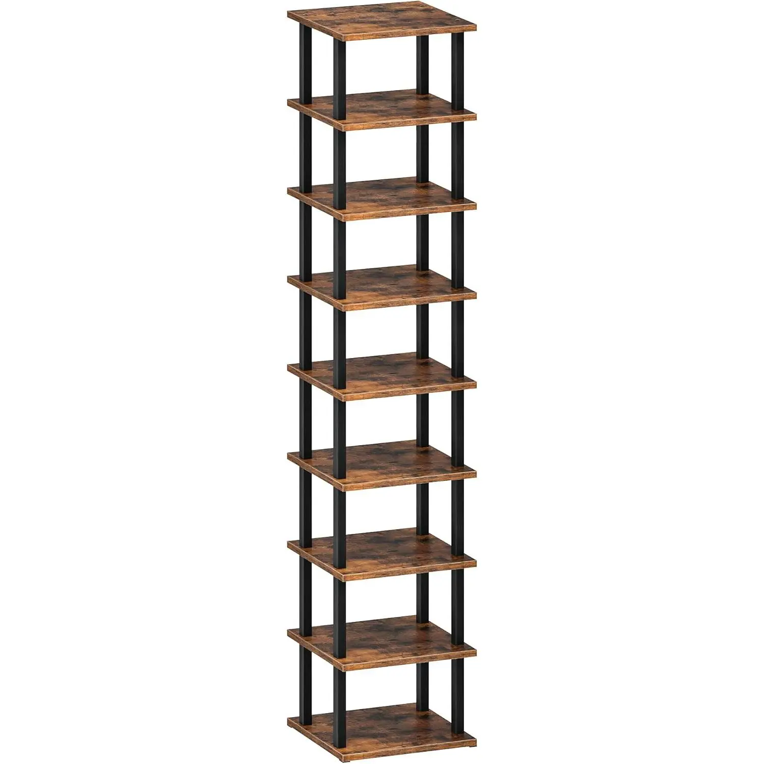 9-Tier Vertical Shoe Rack, DIY Corner Shoe Rack for Entryway, Narrow Shoe Shelf, Tall Storage Organizer, Saving Space, for Small Spaces, Entryway, Hallway, Rustic Brown and Black MXJ01BF