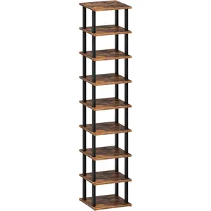 9-Tier Vertical Shoe Rack, DIY Corner Shoe Rack for Entryway, Narrow Shoe Shelf, Tall Storage Organizer, Saving Space, for Small Spaces, Entryway, Hallway, Rustic Brown and Black MXJ01BF