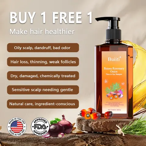 【Buy 1 Get 1 Free】Buiiti Batana Rosemary & Onion 3-in-1 Shampoo – For All Hair Types | Nourishes, Strengthens, and Promotes Natural Hair Growth | Thickening & Comforting Haircare-300ml