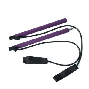 ALL4U Yoga Exercise Portable Pilates Bar with Foot Loops for Body Workout - 35.82-inch Steel Pipe & EVA Foam Bar with 32" Power Cords for Full Body Workouts