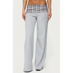 Edikted Women's Kimmy Plaid Foldover Waist Pants