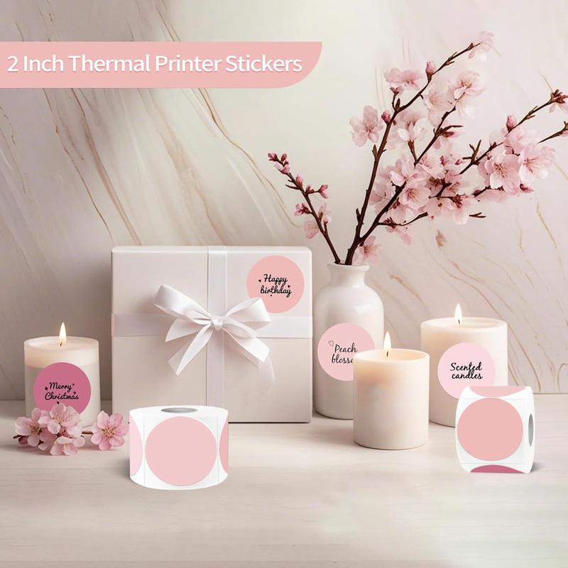 STARBOLING 2 inch Round Thermal Label,Pink Circle Thermal Sticker Labels for Business and Home,Direct Thermal Printer Label for DIY Logo Design,Thanks Card,300 Labels/1 Roll