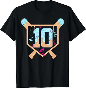 Baseball 10 Year Old Ice Cream Drip 10th Birthday Boy 10 T-Shirt - Cotton Fabric Youth Boys Girl T-shirt