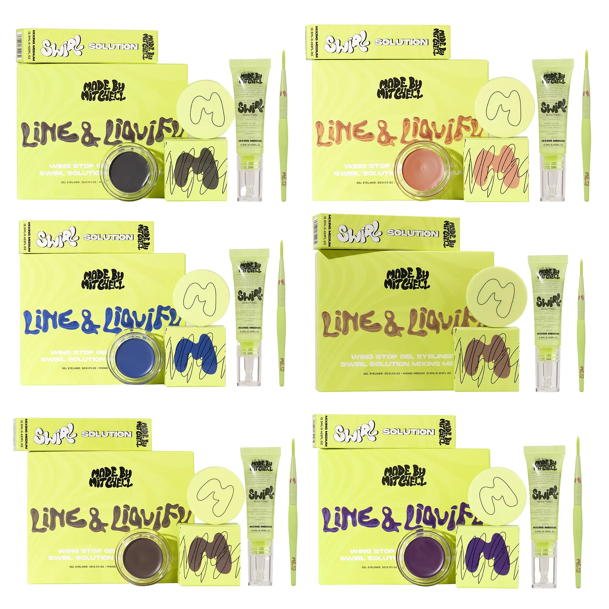 Line & Liquify Wing Stop & Swirl Solution Set Kit Cosmetic Makeup Gel Eyeliner Brush -Made by Mitchell