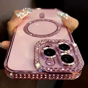 Phone Case: Luxury Magnetic Phone Case with Rhinestones for iPhone Models 11 12 13 14 15 16 17, Including Plus and Pro Max Versions