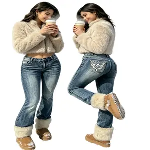 Women's Plus Size High Elastic Tummy Tuck Bell Bottom Jeans - Chic, Slim Fit, Smooth Finish, Classic Style, Modern Look - For Fashion-Forward Individuals