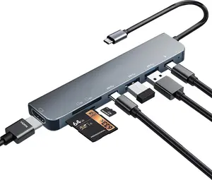 USB C Hub Multiport Adapter, 7 in 1 USBC Dongle with 4K HDMI, 100W PD Charging, USB 3.0, SD/TF Card Reader, USB-C Docking Station for MacBook Pro/Air, Chromebook, Dell, HP and Other Type C Laptops