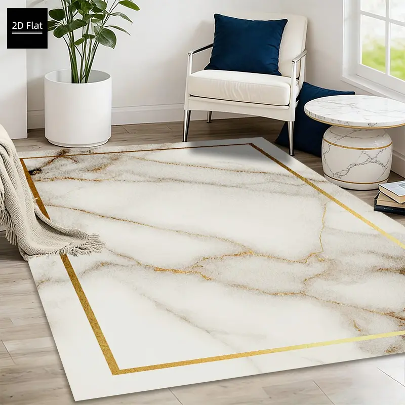 1pc Rectangular Marble Gold Pattern Rug, 850g/m² High-Definition Print, Non-Slip Backing, Velvet, Modern Minimalist, Living Room/bedroom/hallway, Modern Indoor Rug