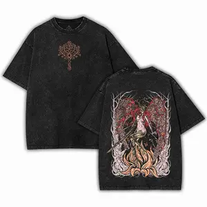 Malenia Blade of Miquella Elden Ring Game Washed Tshirt Oversize 2 Sided Cotton unisex soft graphic game movie Tops graphic t shirts for men