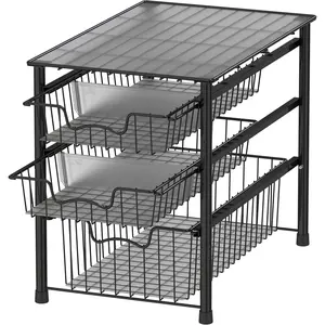 Stackable 3 Tier Sliding Basket Organizer Drawer Black