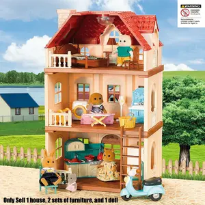 3-layer Villa Doll House with Light, Playhouse, 1 Box DIY Doll House with Accessories, Room Miniature Furniture Accessories, Perfect Gift for Boys & Girls(Bring your own 3 AG13 batteries)