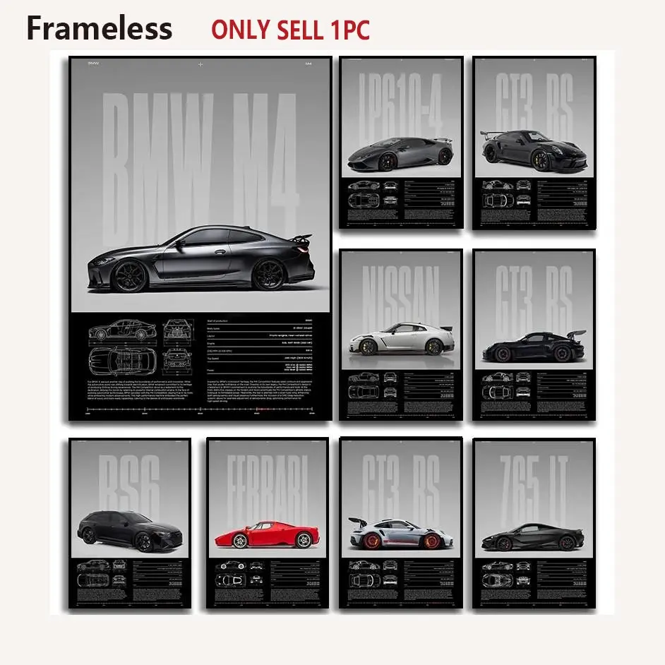 1 piece, Classic Minimalist Modern Cool Design Decorative Wall Art Car Poster, Luxury Aesthetic Supercar High-Definition Canvas Print Poster, Home Living Room Bedroom Decor, Home Decor Products, Decoration Items, Frameless
