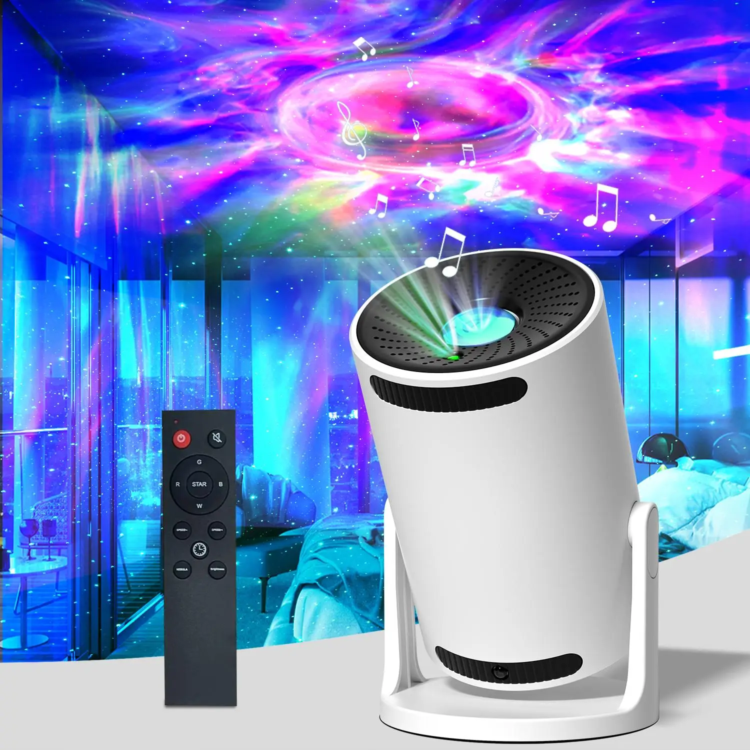 Galaxy Projector Star Lamp, Space Star Projection Decorative Light with Wireless Speaker, Remote Control Dimmable Timed Color Changing Projector Lamp
