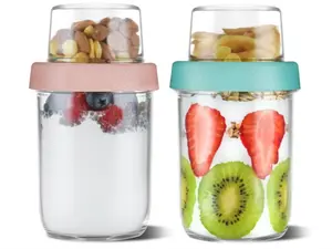 4oz 16 oz Glass Overnight Oats Containers with Lids 2Pack, Yogurt Parfait Cups with Dry and Wet Separation, Breakfast Prep Bowl for Cereal Nut Fruit Meal, To Take Along Oatmeal Salad Smoothie Snack