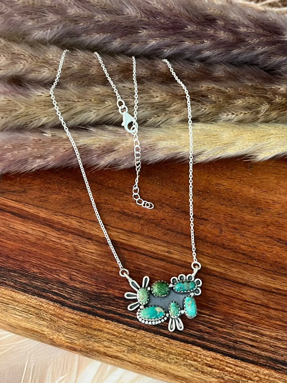 Handmade Sterling Silver Emerald Valley Turquoise Necklace Signed Nizhoni